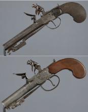 Two Flintlock Pistols with Snap Bayonets