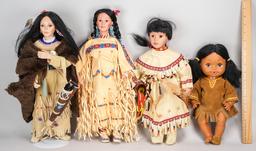 4 Indian Girl Dolls w/ Porcelain Faces