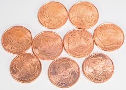 9 Indian Head/Buffalo 1oz Copper Rounds