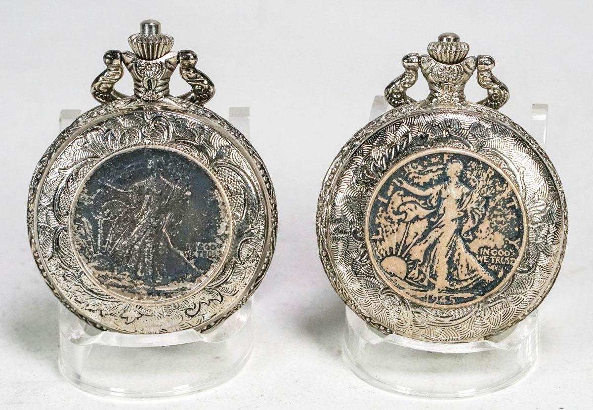 1941 & 1945 Walking Liberty American Historic Society Quartz Pocket Watches