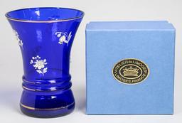 Cobalt Blue Vase W/Enamel Decorations & Small Limoge France Porcelain