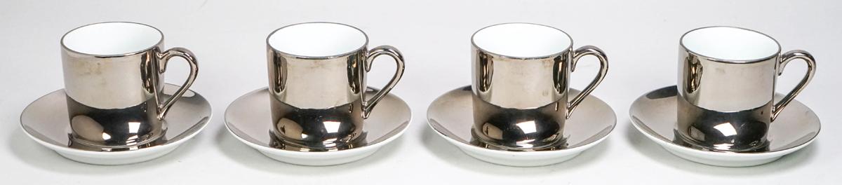 Fitz & Floyd George Jensen Silver Colored Demitasse Cups, Set of 4