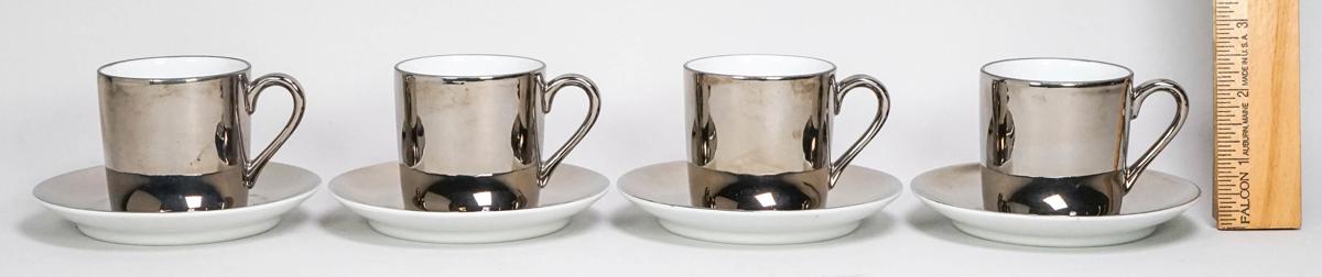 Fitz & Floyd George Jensen Silver Colored Demitasse Cups, Set of 4