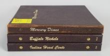 3 - Dansco Coin Books (Empty); Mercury Dimes, Buffalo Nickels & Indian Head Cents
