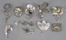 Silver Brooches, Earrings, Hat Pin