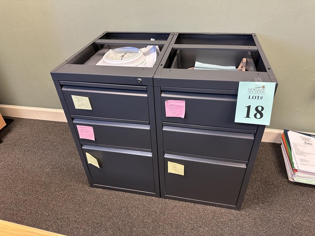 THREE DRAWER METAL STORAGE CABINETS