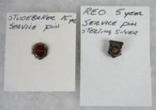(2) Antique Service Pins- Studebaker 15 Year, REO 5 Year