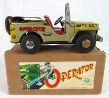 Antique KKK Japan Tin Friction "Operator" Jeep Unused MIB