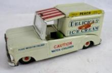 Excellent Antique Japan Tin Friction "Fresh Peach Ice Cream" Delivery Truck 8"