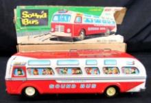 Excellent Antique Modern Toys Japan Tin Battery Op "Sound" Bus 14"