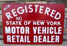 Rare Vintage New York State "Vehicle Dealer" Double Sided Metal Sign