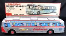 Antique Cragstan Japan Tin Friction "Siren" Greyhound Bus Huge 21"