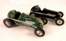 (2) Vintage Thimble Drome Cast Metal Racers (9")