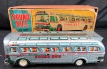 Excellent Antique Modern Toys Japan Tin Battery Op "Sound" Bus 14"