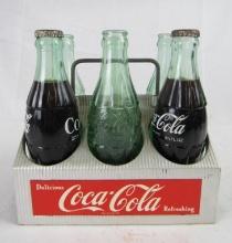 Vintage Coca Cola Metal 6-Pack Holder w/ Bottles