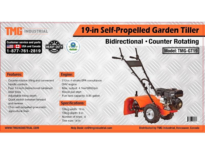 New TMG-GT19 TMG Industrial 19" Self-Propelled Garden Tiller
