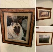 Assorted framed deco/ pictures. 3 pieces