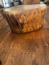 Vintage Coffee table drum 20" T x 30" W, made of rawhide & log