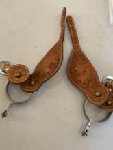 Pair spurs stainless steel with leather straps
