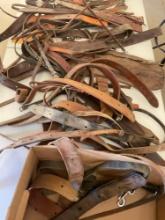 Large lot of miscellaneous leather pieces & saddle bag.