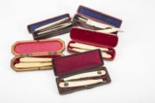 Collection of five (5) early vintage Personalized Razor Sets in original boxes, circa 1890-1900, two