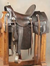 Vintage "C.P. Shipley, Kansas City, MO." marked early high back Saddle with square skirt showing mak