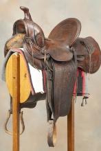 Vintage finely tooled "Duncan & Sons, Seattle" marked, high back Saddle, 13" seat, 6" cantle, unusua