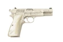 Fabrique Nationale HP, Semi-Auto Pistol, 9 mm caliber, SN 58640, engraved nickel finish, 5" barrel,