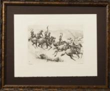 Framed  Etching by R.H. Palenske, reproduced in Talio-Crome, titled "PAY DAY". Paperwork Verso. Amer