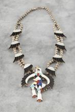 Beautiful Eagle Dancer Native American Squash Blossom Necklace with 4" Naja and silver beads..
