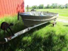 233. 1961 LADY OF THE LAKES 14 FT. ALUMINUM FISHING BOAT AND TRAILER, YOUR