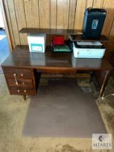 Wooden Desk with Shredder, Canon Printer and Office Supplies