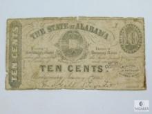 State Of Alabama Confederate 10 Cents Note, 1st Series Payable Jan 1st 1863