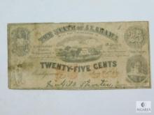 State Of Alabama Confederate 25 Cents Note, Payable Jan 1st 1863