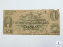 State Of Alabama Confederate One Dollar Note, Payable Jan 1st 1863