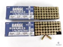 100 Rounds Fiocchi 9mm 115 Grain FMJ