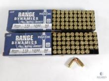 100 Rounds Fiocchi 9mm 115 Grain FMJ