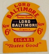 Vintage Advertising Tobacco Cardboard Store Sign Decal Lord Baltimore Cigars NOS Tobacciana