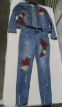New Matching Denim Jacket And Jeans Set W/ Embroidery By Massey's