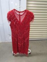 Ladies 100% Silk Evening Dress W/ Dangling Beads And Sequins By
