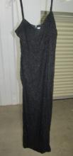 New Ladies Black 100% Silk Evening Dress W/ Beads And Spaghetti Straps & Split for leg By Leslie Fay