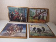 Lot Of 4 Decoupaged On Plaques Scenes From Battles At Manassas