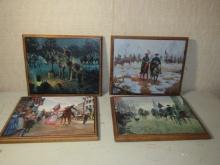 Lot Of 4 Decoupaged On Plaques Civil War Scenes
