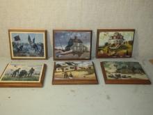 Lot Of 6 Smaller Decoupaged On Plaques : 4 Seascape Scenes And 2 Civil War