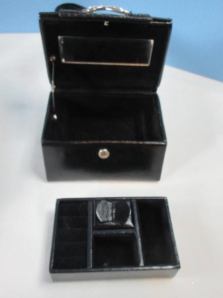 Lot Elegant Lined Glass Jewelry Box Exterior Mirror Trim Retail $70, Reed & Barton 4" Round