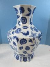 Impressive Maitland-Smith LTD. Semi Porcelain Octagonal Form Large 17" Blue/White Vase