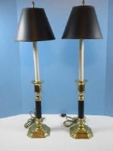 Pair Brass Neoclassical Style 28" Banquet End Candlestick Lamps