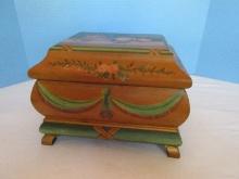 Beautiful Wooden Footed Keepsake Chest Still Life Fruit Floral Swag & Drapery Design