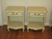 Pair Vintage Classic French Provincial Nightstands w/Crawer & Lower Shelf Gilt Trim