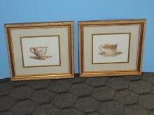 Pair China Teacups & Saucers Fine Art Prints Attributed To Carolyn Shoves Wright '93 in Relief